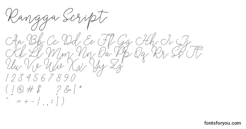 A fonte Rangga Script – alfabeto, números, caracteres especiais