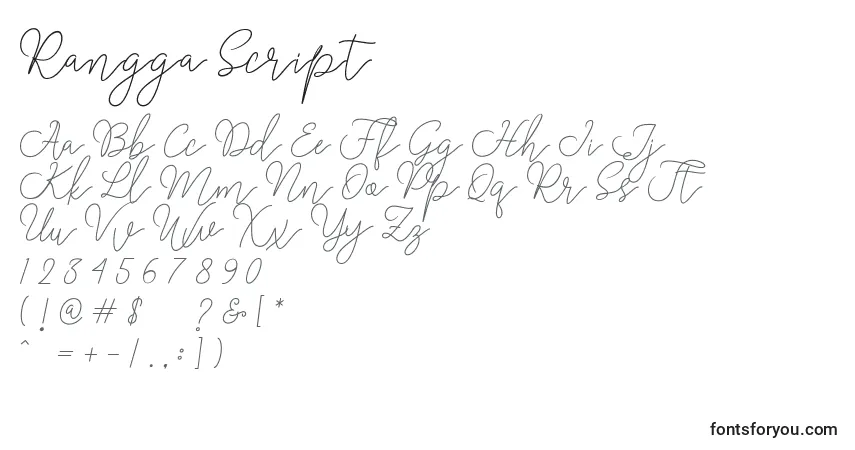 Schriftart Rangga Script (138177) – Alphabet, Zahlen, spezielle Symbole