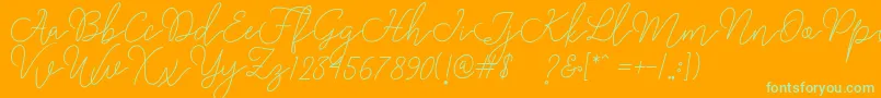 Rangga Script-Schriftart – Grüne Schriften auf orangefarbenem Hintergrund