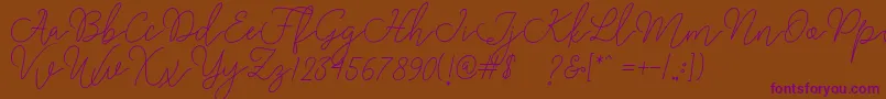 Rangga Script-Schriftart – Violette Schriften auf braunem Hintergrund