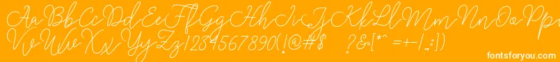 Rangga Script-Schriftart – Weiße Schriften auf orangefarbenem Hintergrund