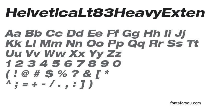 Czcionka HelveticaLt83HeavyExtendedOblique – alfabet, cyfry, specjalne znaki