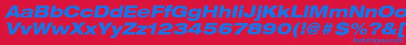 HelveticaLt83HeavyExtendedOblique Font – Blue Fonts on Red Background
