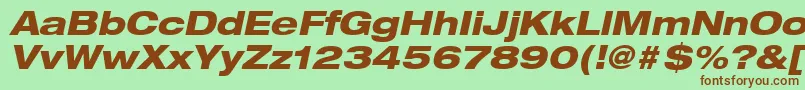 Saiba mais sobre a fonte HelveticaLt83HeavyExtendedOblique Fonte HelveticaLt83HeavyExtendedOblique – fontes marrons em um fundo verde