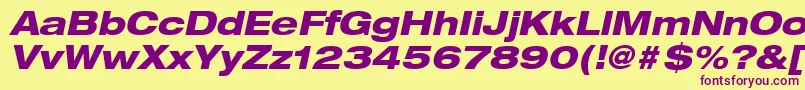 Weitere Informationen zur HelveticaLt83HeavyExtendedOblique-Schriftart HelveticaLt83HeavyExtendedOblique-Schriftart – Violette Schriften auf gelbem Hintergrund