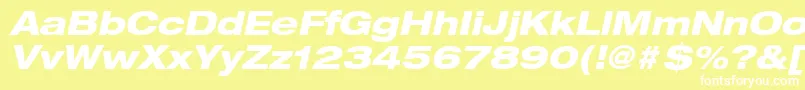フォントHelveticaLt83HeavyExtendedOblique – 黄色い背景に白い文字