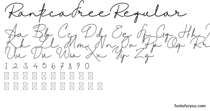Schriftart RantcaFreeRegular – Alphabet, Zahlen, spezielle Symbole