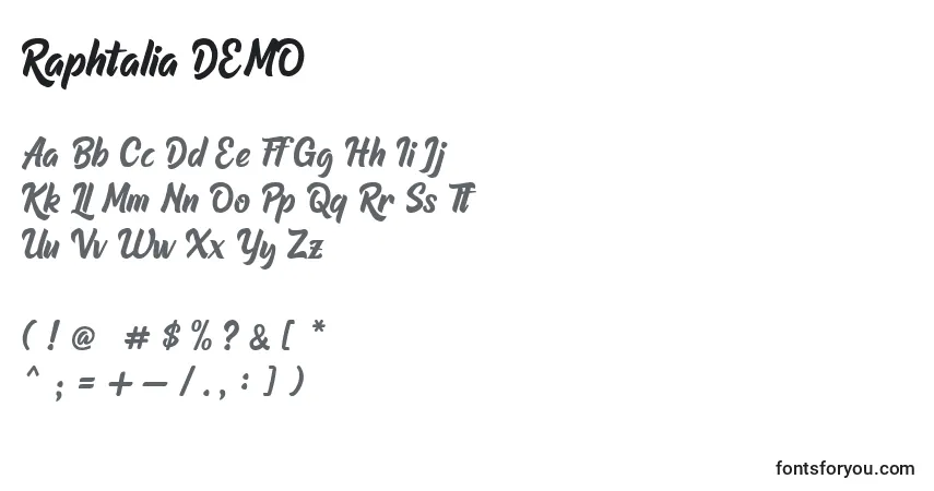 A fonte Raphtalia DEMO (138185) – alfabeto, números, caracteres especiais