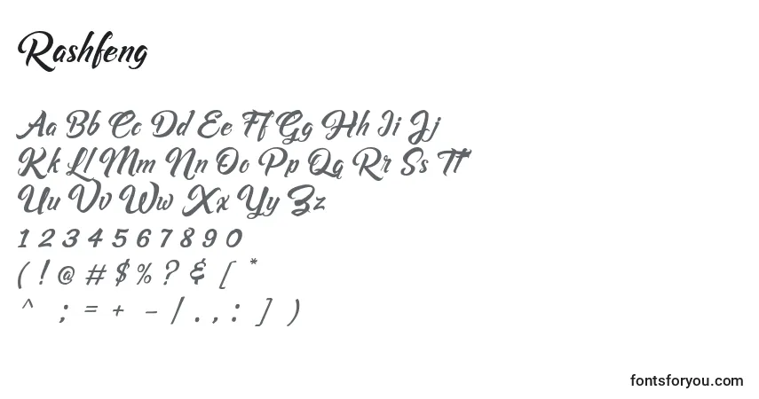 Czcionka Rashfeng – alfabet, cyfry, specjalne znaki