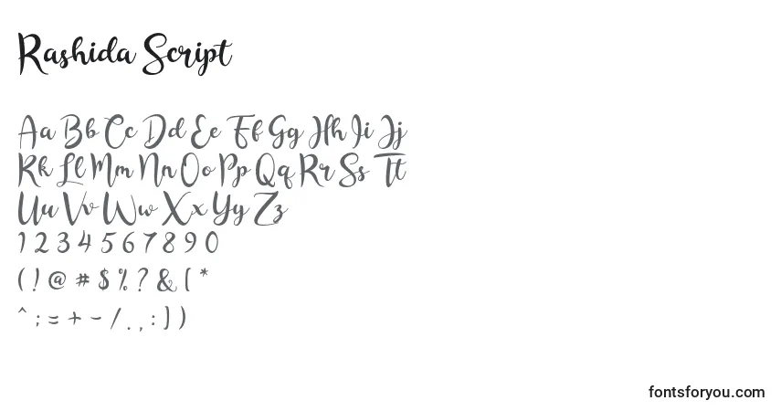 Czcionka Rashida Script – alfabet, cyfry, specjalne znaki