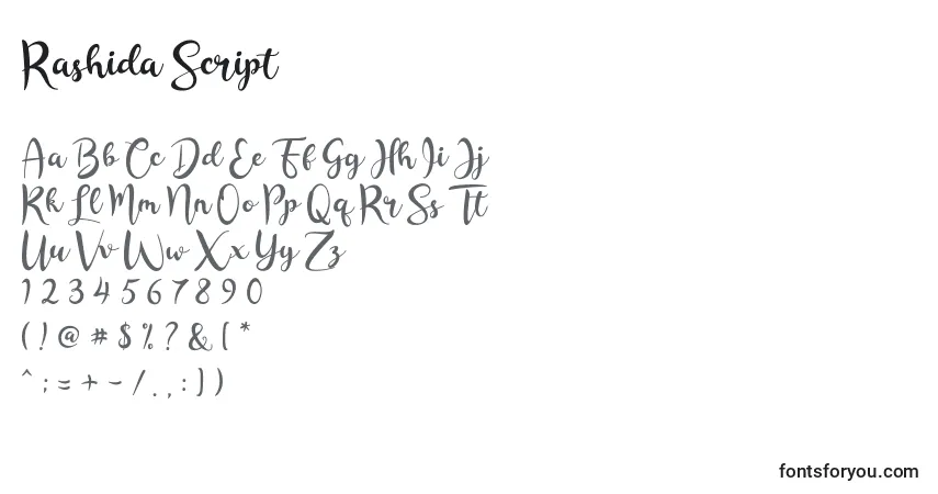 Schriftart Rashida Script (138198) – Alphabet, Zahlen, spezielle Symbole