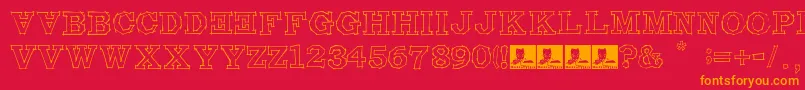 MalditaComebolsas-Schriftart – Orangefarbene Schriften auf rotem Hintergrund