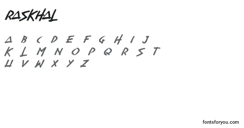 Schriftart RASKHAL – Alphabet, Zahlen, spezielle Symbole