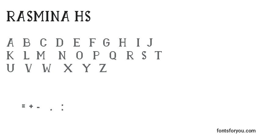 Czcionka RASMINA HS 60 – alfabet, cyfry, specjalne znaki
