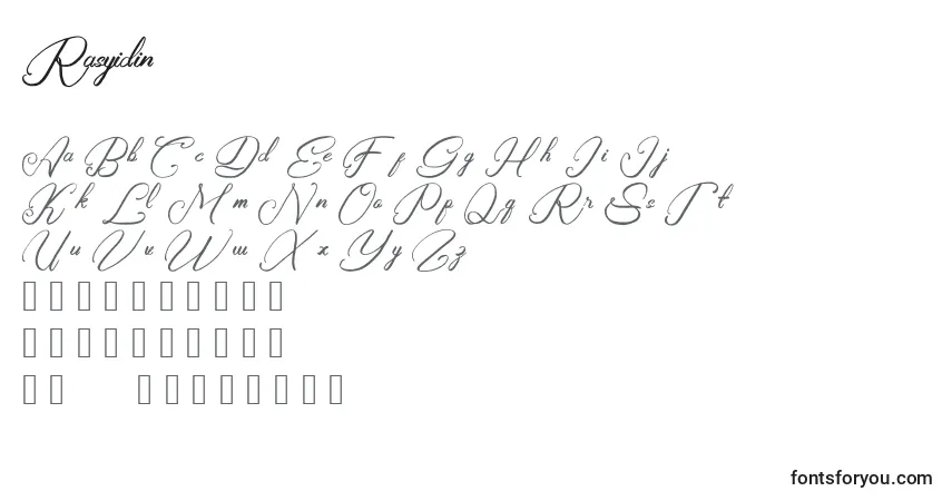 A fonte Rasyidin (138211) – alfabeto, números, caracteres especiais