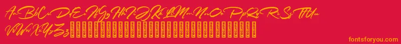 Rathiak Demo-Schriftart – Orangefarbene Schriften auf rotem Hintergrund