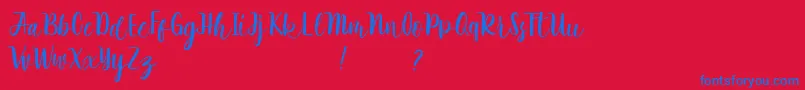 Rathyland-Schriftart – Blaue Schriften auf rotem Hintergrund