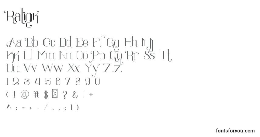 A fonte Ratigk – alfabeto, números, caracteres especiais