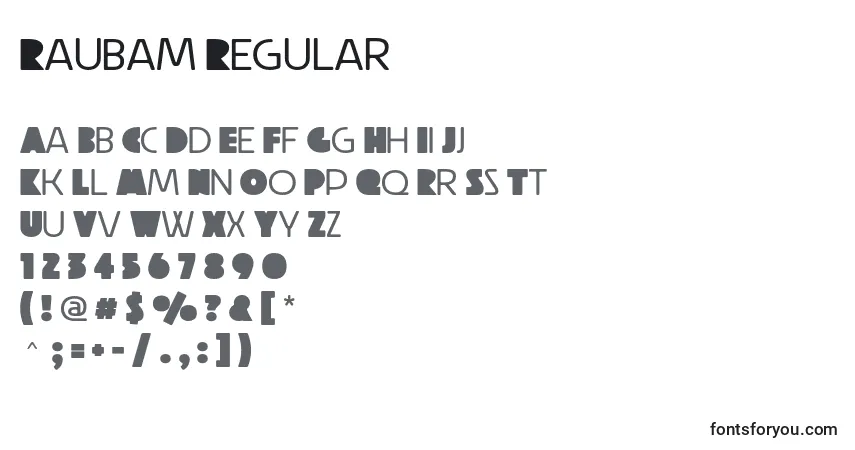 Schriftart Raubam Regular – Alphabet, Zahlen, spezielle Symbole