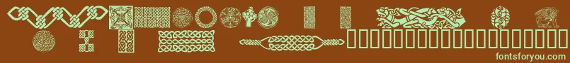 CelticPatterns-fontti – vihreät fontit ruskealla taustalla