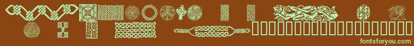 Czcionka CelticPatterns – zielone czcionki na brązowym tle