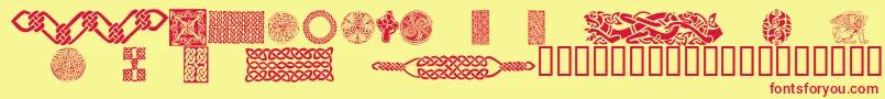 CelticPatterns-Schriftart – Rote Schriften auf gelbem Hintergrund
