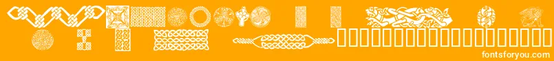 CelticPatterns-Schriftart – Weiße Schriften auf orangefarbenem Hintergrund