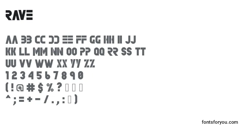 Schriftart Rave (138223) – Alphabet, Zahlen, spezielle Symbole