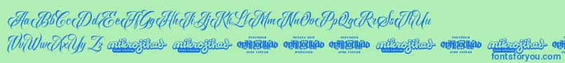 Raven Script DEMO-Schriftart – Blaue Schriften auf grünem Hintergrund