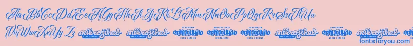 Raven Script DEMO-Schriftart – Blaue Schriften auf rosa Hintergrund