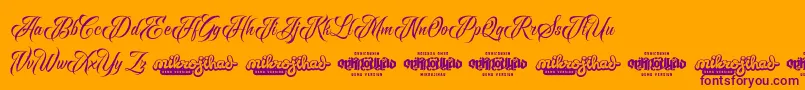 Raven Script DEMO-Schriftart – Violette Schriften auf orangefarbenem Hintergrund