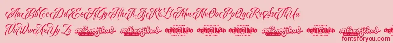 Fonte Raven Script DEMO – fontes vermelhas em um fundo rosa