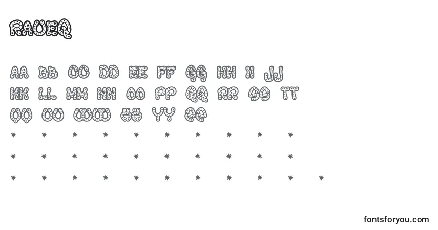 A fonte RAVEQ    (138229) – alfabeto, números, caracteres especiais