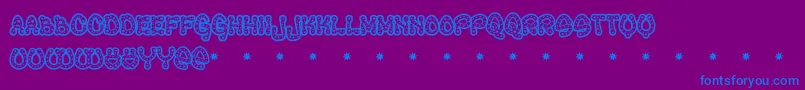 RAVEQ   -fontti – siniset fontit violetilla taustalla