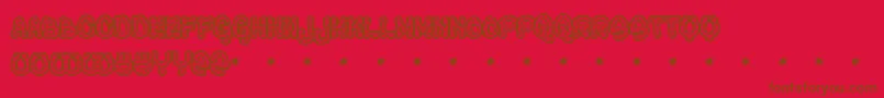 RAVEQ   -Schriftart – Braune Schriften auf rotem Hintergrund