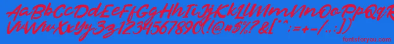 Razan Italic-Schriftart – Rote Schriften auf blauem Hintergrund