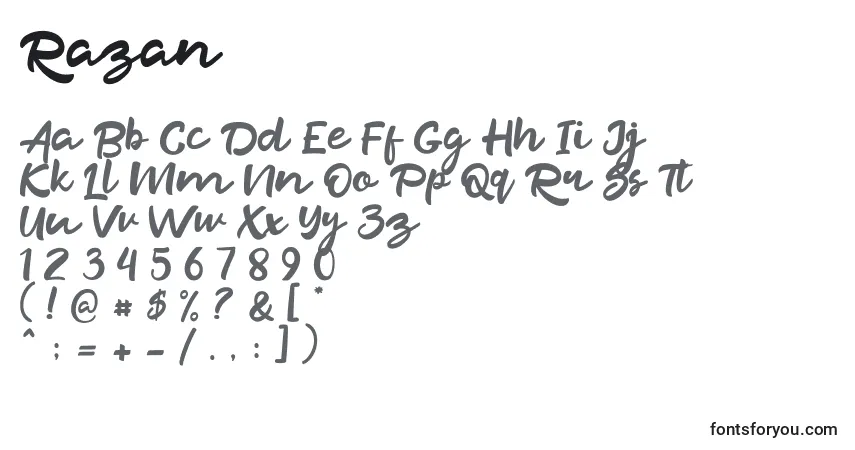Schriftart Razan – Alphabet, Zahlen, spezielle Symbole