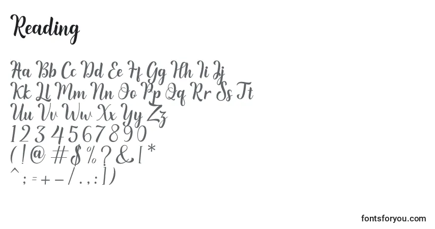 Czcionka Reading (138249) – alfabet, cyfry, specjalne znaki