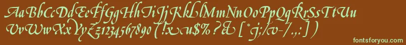 フォントLeGriffeLetPlain.1.0 – 緑色の文字が茶色の背景にあります。