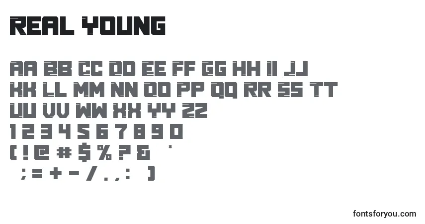 A fonte Real Young – alfabeto, números, caracteres especiais