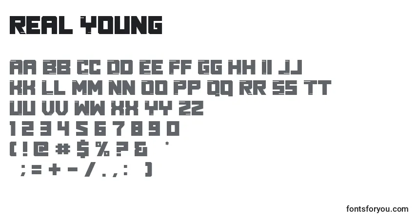 Schriftart Real Young (138261) – Alphabet, Zahlen, spezielle Symbole