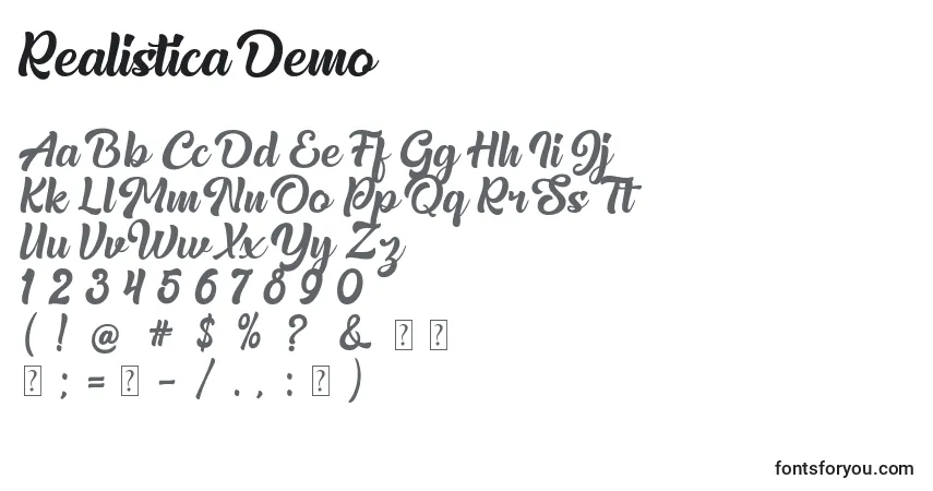 Schriftart Realistica Demo – Alphabet, Zahlen, spezielle Symbole