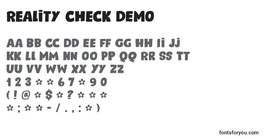 Czcionka Reality Check DEMO – alfabet, cyfry, specjalne znaki