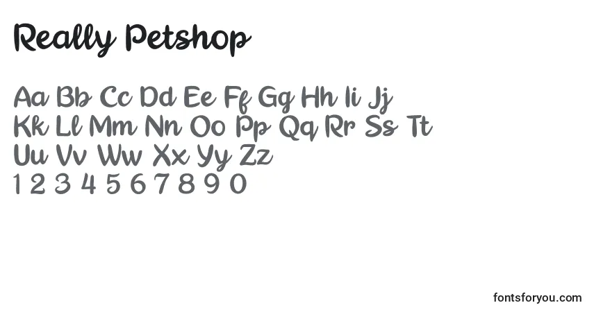 Really Petshop Font – alphabet, numbers, special characters