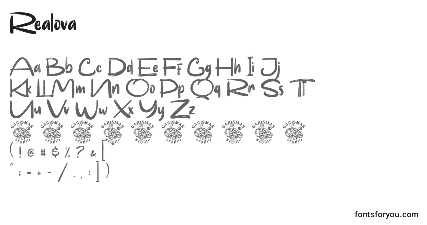 Schriftart Realova – Alphabet, Zahlen, spezielle Symbole