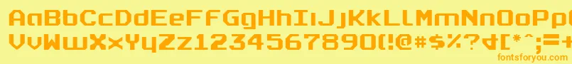 フォントrealpolitik – オレンジの文字が黄色の背景にあります。