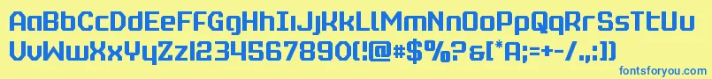 フォントrealpolitikcond – 青い文字が黄色の背景にあります。