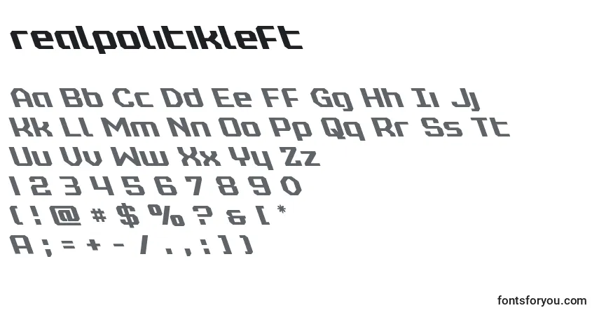 Czcionka Realpolitikleft – alfabet, cyfry, specjalne znaki