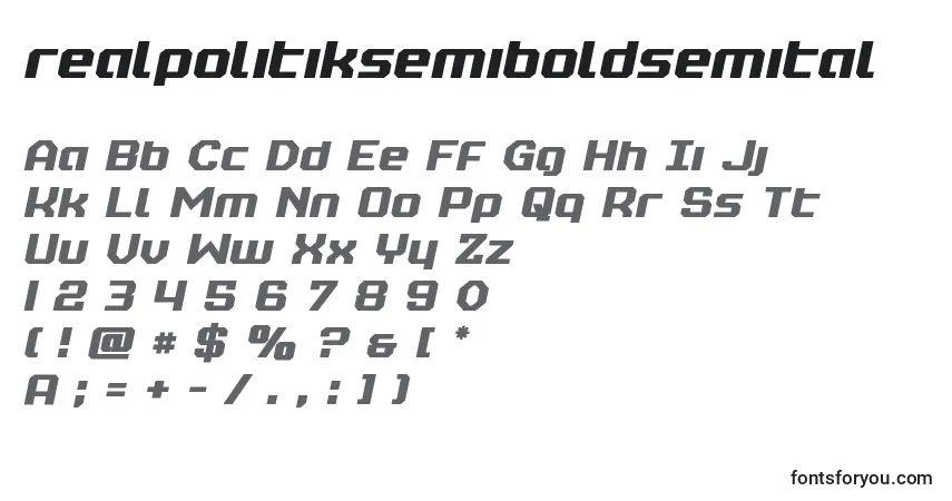 Fuente Realpolitiksemiboldsemital - alfabeto, números, caracteres especiales