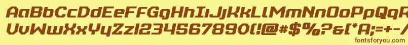 フォントrealpolitiksemiboldsemital – 茶色の文字が黄色の背景にあります。